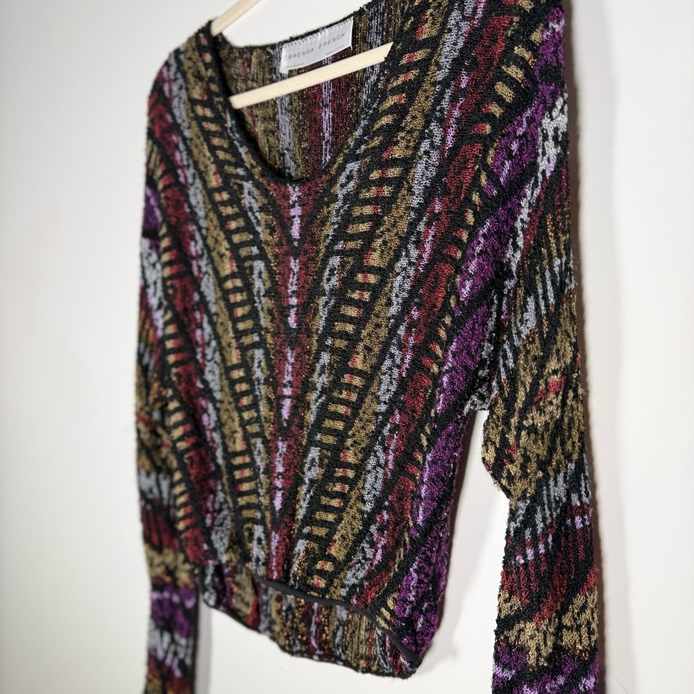 VTG Brenda French French Rags Hand Loomed 3D Knit V-Neck Sweater - Coogi Style - Picture 2 of 4